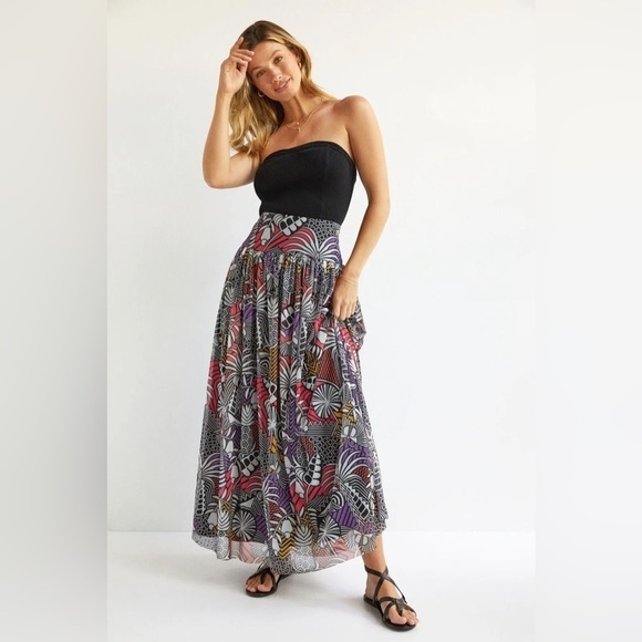 Floral Black and Multicolor Maxi Skirt - Picture 1 of 4